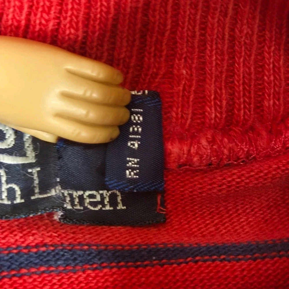 Vintage Polo Ralph Lauren Long Sleeve Turtleneck Shirt Red Blue Stripe Med USA